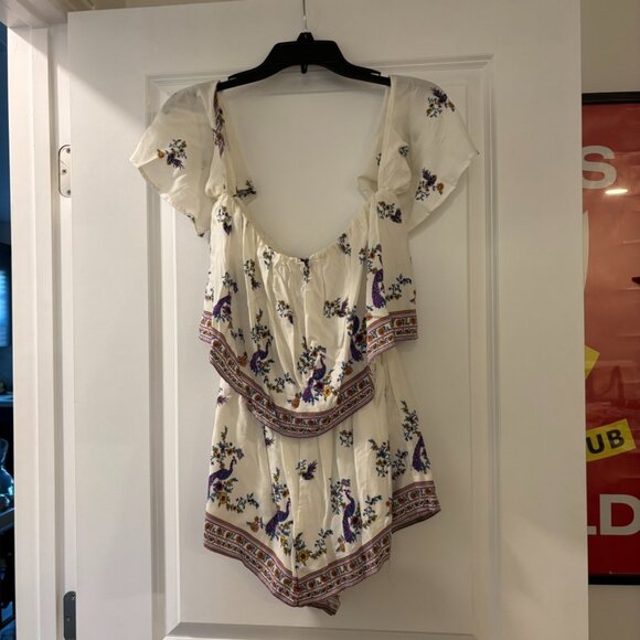 Forever 21 Pants - Forever 21 Off The Shoulder White Boho Romper